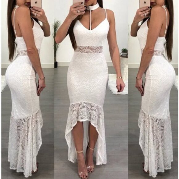 Lace Me Around Hi low Maxi Dress White - Picture 3 of 3